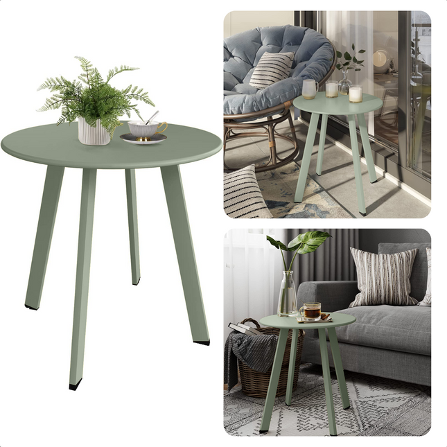 Cheqo®  Tafel Metaal - Mat Groen - Diameter 50 cm - Hoogte 45 cm - Max 50 kg Draagvermogen - Bijzettafel - Salontafel - Plantentafel - Voor Binnen en Buiten - Nachtkastje - Tuintafel bijzettafels