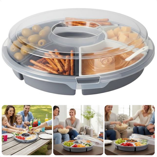 Cheqo® Serveerschaal met Vakverdeling - Serveerschaal Vakverdeling - Serveerschaal met Vakjes - Serveerschaal met Compartimenten - Vakverdeling Schaal - Snackschaal met Vakverdeling - Snackschaal met Vakjes - Borrelschaal met Vakverdeling