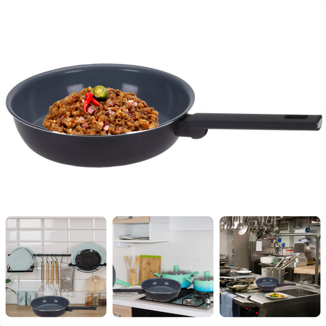 Cheqo® Koekenpan - Ø28cm - Aluminium - Non-Stick - Voor Alle Warmtebronnen - Vaatwasserbestendig - PFOA Vrij - Soft Touch Handvat - Ideaal voor Groenten, Vlees en Vis - Bakpan - Inductie - Gelijkmatige Warmteverdeling - Keramische Coating Koekenpannen