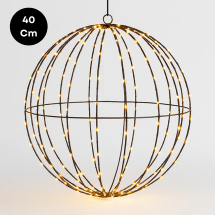Cheqo® Lichtbol Metaal - Kerstverlichting Met Timer - Extra Warm Wit - 240 LED Kerstbal - Kerstfiguur - Zwart Metalen Frame - Geschikt Voor Binnen En Buiten - Opvouwbaar Ontwerp - IP44 Adapter - Automatische Timer - Kerstdecoratie