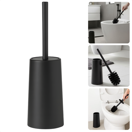 Cheqo® Toiletborstel Met Houder - Mat Zwart Toiletborstel - Modern Design WC Borstel - Gesloten Model Toiletborstel - Stevige Borstelharen - Geschikt Voor Toilet - Geschikt Voor Badkamer - Kunststof Toiletborstel - Toilet Borstel
