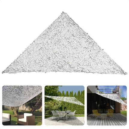 Cheqo® Schaduwdoek Camouflage - Driehoek - 360x360x360 cm - Wit - Waterdoorlatend en Windbestendig - Inclusief Scheerlijnenset - 210D Polyester - Draagzak inbegrepen - Schaduwnet - Schaduwdoeken - Zonwering - Luchtdoorlatend Schaduwdoek
