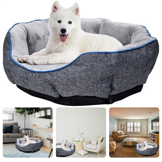 Cheqo® Zachte Hondenmand - Pluche Donutmodel - 57 x 52 x 16 cm - Lichtgrijs - Hondenkussen - Kattenmand - Kattenkussen - Dierenbed -  Verhoogde Wanden - Extra Zacht en Comfortabel Hondenmanden