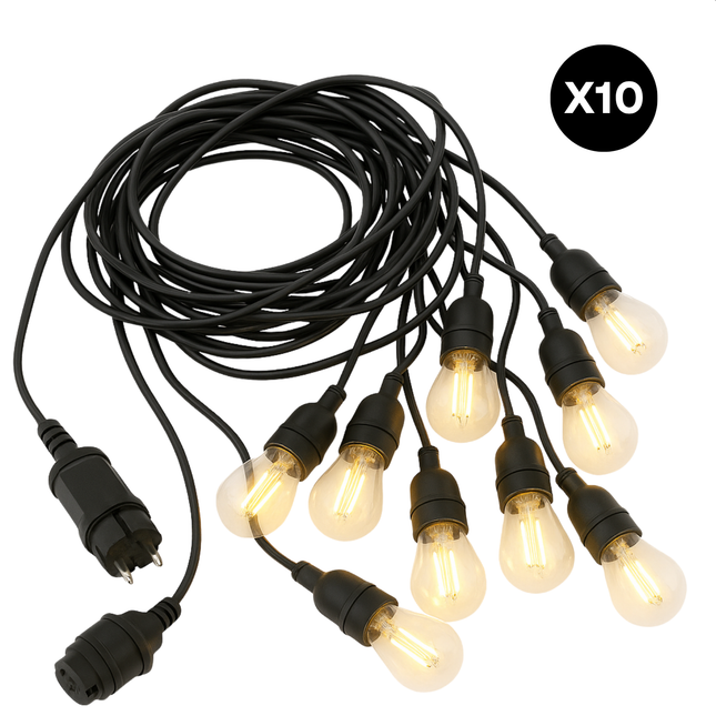 Cheqo® Outdoor Feestverlichting - 12,5 Meter Lang - 20 LED-Lampen - Warm Wit Licht - Tuinverlichting - LED Lichtslinger - Sfeerverlichting Buiten - Adapter Inbegrepen - Feestelijke Verlichting - Fairy Lights