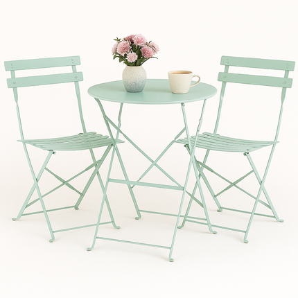 Cheqo® Bistroset Metaal Groen - Compacte 3-delige Balkonset - Tuinset - Tuintafel Set - Tuin Tafel Set - Weerbestendig