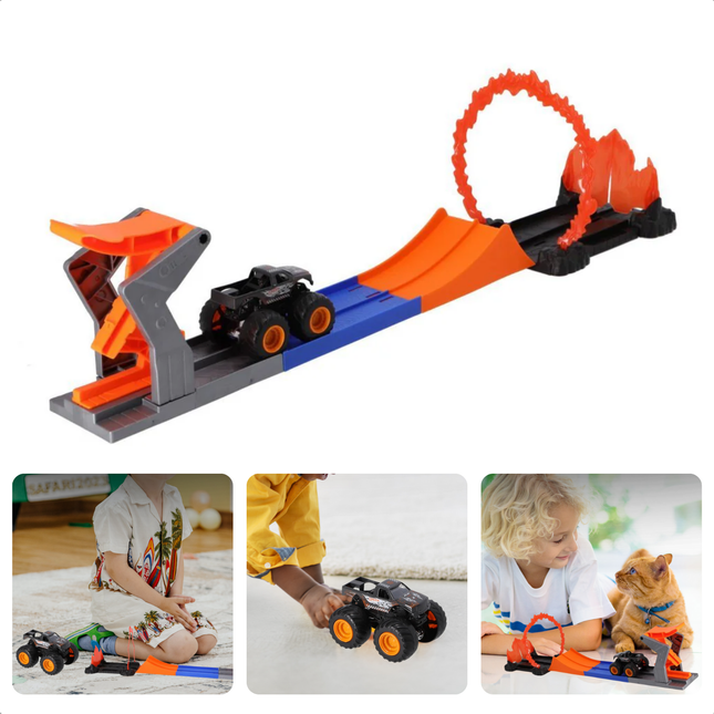 Cheqo® Racebaan Speelgoed Kinderen - Met Vlammen - Inclusief Die-Cast Monstertruck - Vanaf 3 Jaar