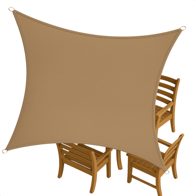 Cheqo® Schaduwdoek Vierkant - Schaduwnet - Zonwering - Zonnezeil - Luifel - Waterafstotend - 3x3 Meter - Polyester UV-bescherming - Taupe