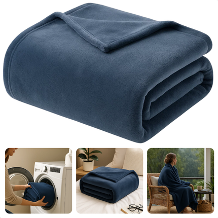 Cheqo® Fleece Deken - Plaid 150x200 cm - Superzachte Deken - Blauw Fleece Plaid - Polyester Fleece - Wasmachine Bestendig - Decoratief Laagje - Hoogwaardig Materiaal - Multifunctioneel Gebruik - Dekentje - Elegantie Aan Interieur