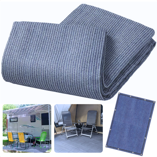Cheqo® Camping Vloermat - Campingtapijt - Vloerkleed - Tenttapijt - Tapijt voor Voortent - 250 x 300 cm - Opvouwbaar - Metalen Hoekogen - Blauw