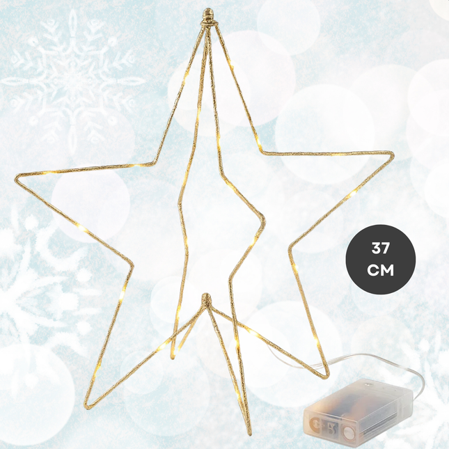 Cheqo® Goudkleurige Kerstster - Kerstster Met Ledverlichting - Ledverlichting Op Batterij - Kerstdecoratie Goud - Kerstversiering Met Licht - Sfeerverlichting Kerst - Kerst Verlichting - Kerst Decoratie Ster - Kerstornament