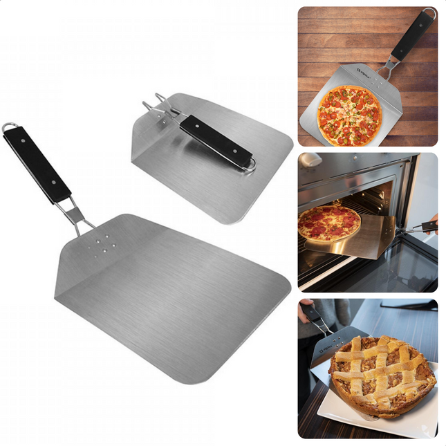 Cheqo® Grote Inklapbare Pizzaschep - RVS - Pizzaspatel - 6 x 25 x 52.5 cm - Inklapbaar Handvat - Ruimtebesparend - RVS - Kunststof - Taartschep - Pizzaschep Barbecue - BBQ Accessoires - Pizzaschep voor Oven - Keukengerei Pizzaschep