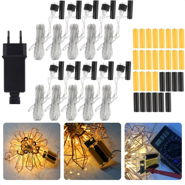 Cheqo® Milieuvriendelijke Batterijvervanger - met 10x AA Dummy Batterijen - Adapter Set voor Stroomnetwerk - Vervangt AA Batterijen - 3 meter Snoerlengte - Geschikt voor 10 Producten - Lange Levensduur Batterijen en Opladers