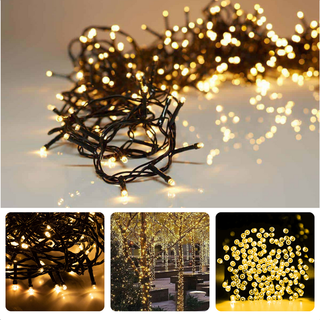 Cheqo® Kerstverlichting - Kerstboomverlichting - Kerstlampjes - Sfeerverlichting - LED Verlichting - Voor Binnen en Buiten - Tuinverlichting - Feestverlichting - Lichtsnoer - 180 LED's - 13.5M - Extra Warm Wit - Timer - 8  Lichtfuncties Kerstboomverlichting