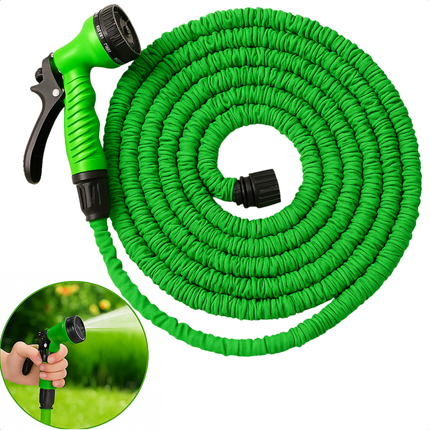 Cheqo® Flexibele Tuinslang Set - Uitrekbare Tuinslang - 7.5-15M Uittrekbaar - Inclusief Sproeikop - Kunststof
