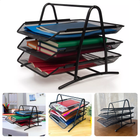 Cheqo® brievenbak zwart mesh metaal; drie uitschuifbare lagen voor documentenorganisatie op bureau.