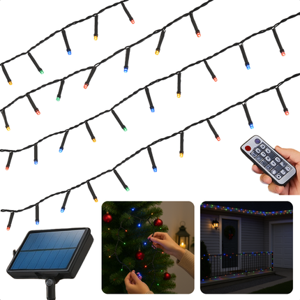 Cheqo® Solar Lichtsnoer - Kerstverlichting Buiten - Kerstboomverlichting - Cluster Verlichting - 21.5 Meter - 480 Led - Met Afstandsbediening - Multicolour - Tuinverlichting Op Zonne-Energie - Sfeerverlichting Buiten - Lichtslinger - Met Timer