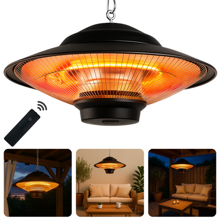Cheqo® Terrasverwarmer - Terrasverwarming - Heater - Infrarood Verwarming - Plafondmontage - Halogeen Heater - Waterdicht met Afstandsbediening - Aluminium