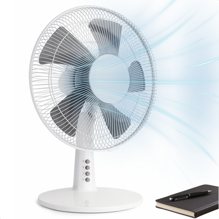 Cheqo® Tafelventilator 30 cm – 3 Snelheden – Oscillerend & Kantelbaar – 40 Watt – Geruisloos – Ronde Voet met Anti-Slip – Slank Design – Draagbaar – Afneembare Grill – Ventilator voor Thuis & Bureau – Stil & Eyecatcher