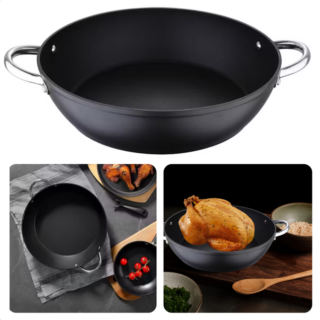 Cheqo Professionele Paella Pan - Ø32 cm gesmeed aluminium, perfect voor authentieke Spaanse gerechten en inductiekoken.