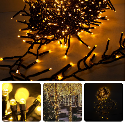 Cheqo® Kerstverlichting - Kerstboomverlichting - Kerstlampjes - 200 LED - 4M - Voor Binnen en Buiten - Timer - 8 Lichtfuncties - Op Batterijen - Extra Warm Wit - Clusterverlichting - Sfeerverlichting - Feestverlichting Kerstboomverlichting