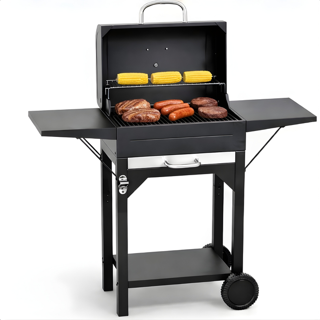 Cheqo® Houtskool Bbq - Barbecue Op Wielen - Houtskool Bbq Met Deksel - Bbq Trolley - Zwarte Houtskool Bbq - Houtskool Grill - Buiten Barbecue