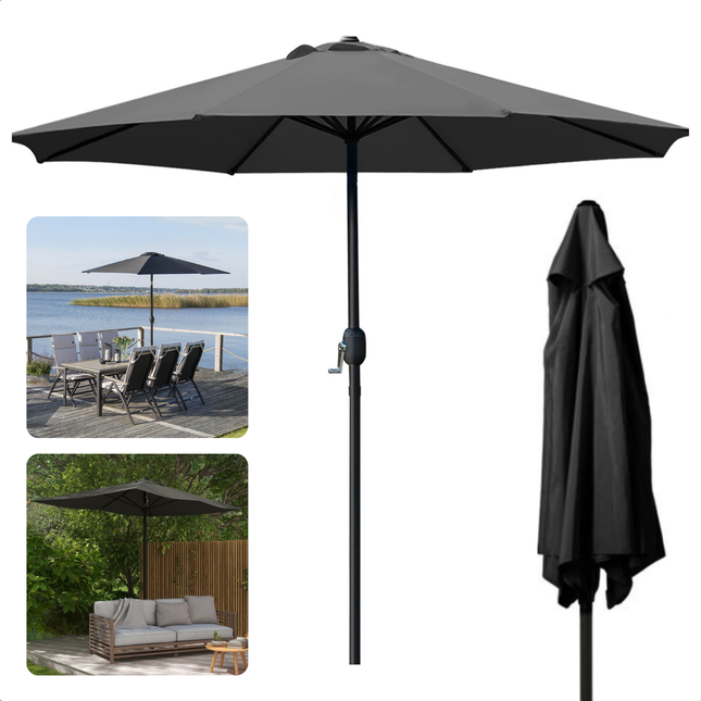 Cheqo® Luxe Parasol - Tuinparasol - Balkonparasol - Donkergrijs - UV-bescherming - Weerbestendig - Waterafstotend