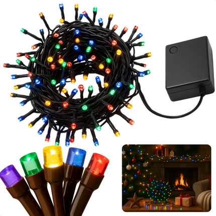 Cheqo® Clusterverlichting Multicolor - Batterijverlichting - Lichtfuncties - Geheugenfunctie - Timer Verlichting - Zwart Snoer - Werkt Op 3x AA Batterijen - Kerstverlichting - Kerstlampjes - Kerstboomverlichting Batterij - 140cm