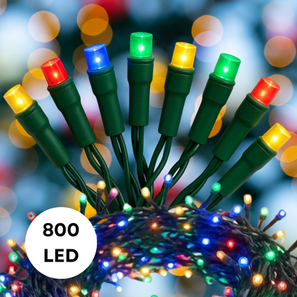 Cheqo® Microcluster Kerstverlichting - Kerstlampjes - Kerstboomverlichting  - 800 LED - 16 Meter - Multicolor Verlichting - Kerstboomverlichting - Binnen en Buiten - 8 Lichtfuncties - Timer Functie - Geheugen - IP44 Adapter