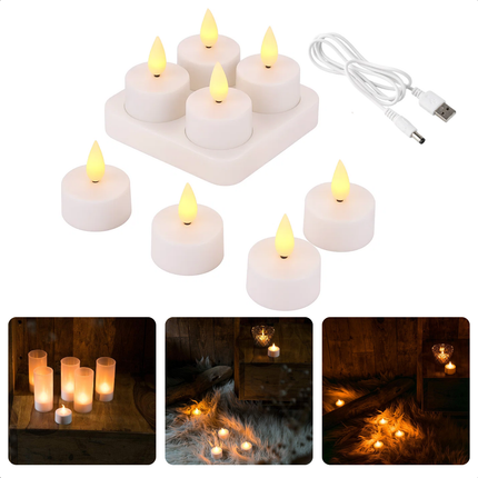 Cheqo® LED Theelichtjes Set - Waxinelichtjes Oplaadbaar en Duurzaam - Horeca LED Kaars - Kaarsjes - Veilig Alternatief voor Waxinelichtjes - Inclusief USB Kabel