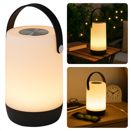 Cheqo® LED Nachtlamp Opblaadbaar - Nachtlampje - Leeslamp - Sfeerlamp - Lantaarn - Tuinlantaarn - Tafellamp - Dimbaar - Voor Binnen & Buiten - Kunststof - USB-C