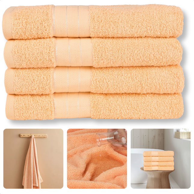 Cheqo®  Handdoeken Set - Set van 4 Stuks - Oranje - 50x100 cm - 100% Katoen - 500 gr/m2 - Handdoek - Hotel Kwaliteit - Handdoek Badkamer - Zware Kwaliteit - Luxe Uitvoering - Extra Zacht & Stevig - Handdoekenset - Badhanddoeken