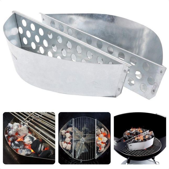 Cheqo® Universele Brikettenhouder - 2 Delen voor Houtskool en Briketten - Houdt Kolen Stevig op hun Plek - Geschikt voor Indirect Barbecuen - Ventilatie voor Optimaal BBQ-resultaat - Afmeting: 36 x 13 x 8 cm - Set van 2 Brikettenhouders Tuin