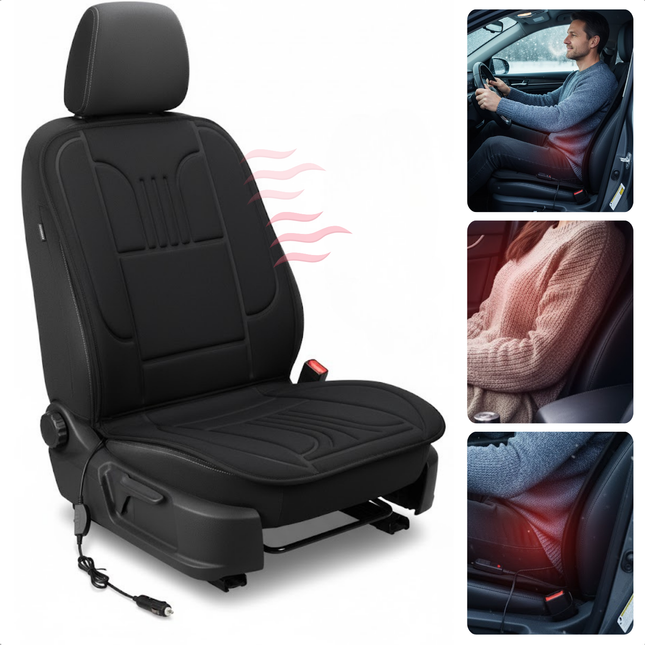 Cheqo® Autostoel Verwarmingskussen - 2 Warmtestanden - 12v - Comfortabele Padding - Auto Verwarming - Autostoel Verwarming - Verwarming Kussen Auto Stoel - Autostoel Kussen met Verwarming