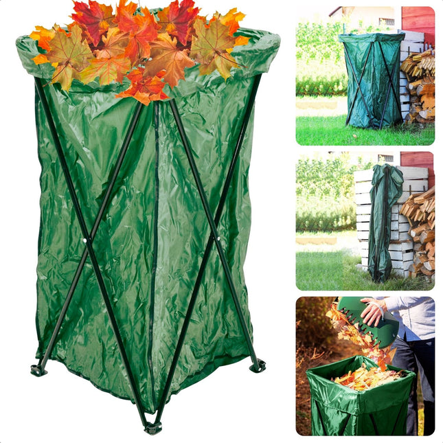 Cheqo® Herbruikbare Staande Tuinafvalzak Met Standaard - 170 Liter - Opvouwbaar - Grote Tuinafvalzak - 45 x 45 x 88 cm - Opvouwbaar - Tuinafvalzak opvouwbaar - Tuinzak - Tuinafval - Bladzakken - Groenafval zak - Waterafstotend - Voor Tuinonderhoud tuinafvalzakken