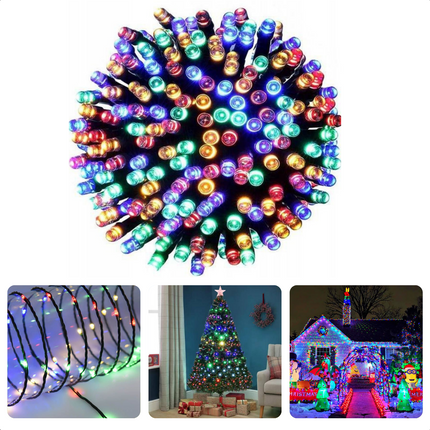 Cheqo® LED-Verlichting 192 LED's - Multicolor - Op Batterijen - 14,5 meter - Feestverlichting - Kerstverlichting - Tuinverlichting - Buitenverlichting - Gekleurde Kerstverlichting - Voor Binnen en Buiten Kerstboomverlichting