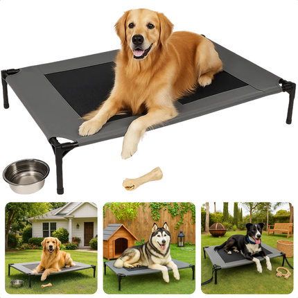 Cheqo® Verhoogd Hondenbed - Groot Hondenbed - Ademend Hondenbed - Hondenbed Op Pootjes - Hondenbed Voor Grote Honden - Draagbaar Hondenbed - Hondenbed Met Draagtas - Hondenbed Voor Buiten - Hondenbed Met Ventilatie