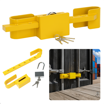 Cheqo® Containerslot Geel – Verstelbaar Containerslot 23-43 cm – Trailer- en Containerslot voor Vrachtwagens & Opleggers – Gemaakt van Gehard Staal – Anti-Diefstal Slot met Sleutels – Beveiliging voor Transport & Zeecontainers