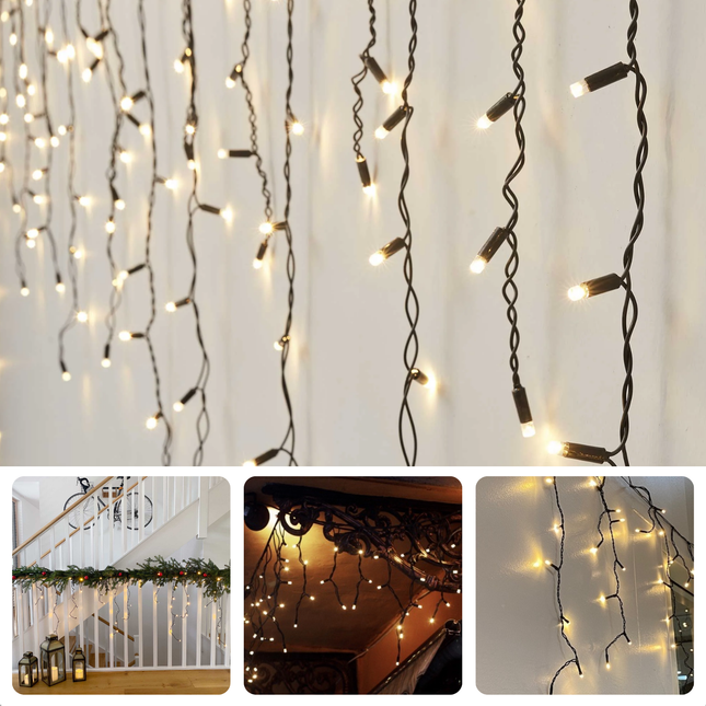 Cheqo® Ijspegelverlichting - Kerstverlichting Buiten - Ijspegelverlichting Buiten - Lichtgordijn - Kerstverlichting Lichtgordijn Buiten - 6 Meter - Warm Wit LED - Timer & Geheugen - IP44