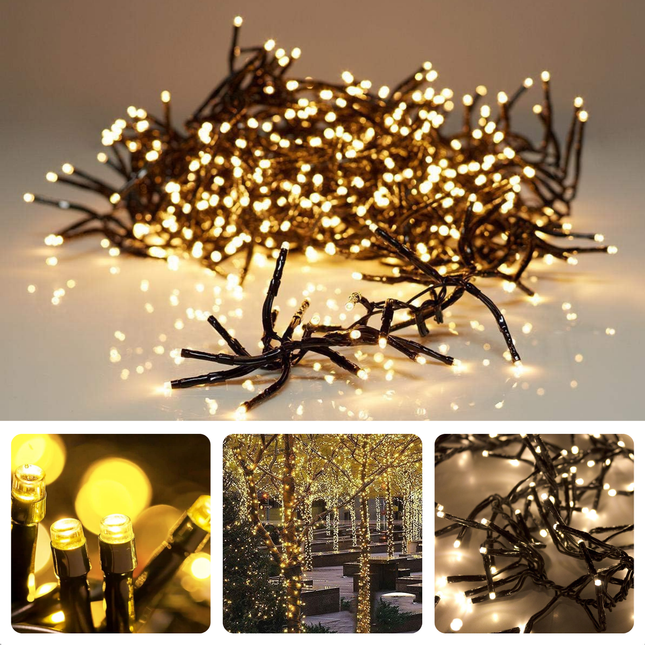 Cheqo® Clusterverlichting - Kerstboomverlichting - Kerstverlichting - Kerstlampjes - 2016 LED's - 14.6M - Warm Wit - Timer & Lichtfuncties - IP44
