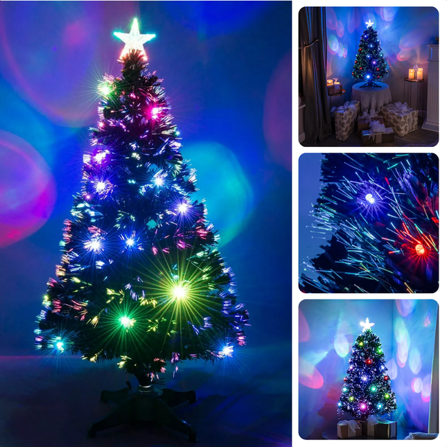 Cheqo® Kunstkerstboom 90 cm - Kerstboom met Kerstlampjes - Kerstboom met Lampjes - Fiber Optic Verlichting - Multicolor LED - Voor Binnengebruik