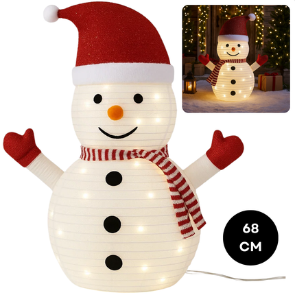 Cheqo® LED Sneeuwpop - Warm Witte LED - Opvouwbaar - Timer Functie op Batterijen - IP44 - Geschikt Voor Buiten - Kerstdecoratie Buiten - Tuinfiguur Kerstdecoratie - Sneeuwpop Buiten - Kerstfiguur - Kerstlampjes