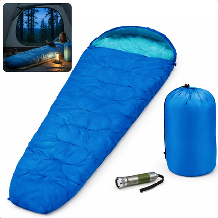 Cheqo® Mummy Slaapzak - Slaapzak Volwassenen - Blauwe Slaapzak - Slaapzak Kamperen - Zomerslaapzak - Slaapzak Zomer - Slaapzak Met Capuchon - Slaapzak Hiken - Slaapzak Backpacken - Slaapzak Festival - Outdoor Slaapzak