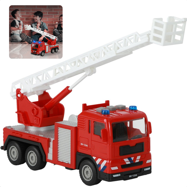 Cheqo® Brandweer Speelgoedauto - Brandweerwagen met Uitschuifbare Ladder - Licht en Geluid - Brandweer Auto - Sinterklaas Cadeau - Speelgoed Brandweer