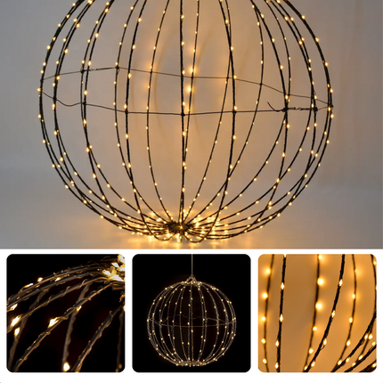 Cheqo® LED Kerstverlichting Lichtbol - Metaal - 240 LED's - 40 cm - Timer - Extra Warm Wit - Aanloopsnoer van 300 cm - Opvouwbaar - Voor Binnen en Buiten - Kerstverlichting - Kerstlampjes - Sfeerverlichting - Kerstbol Verlichte Kerstfiguren