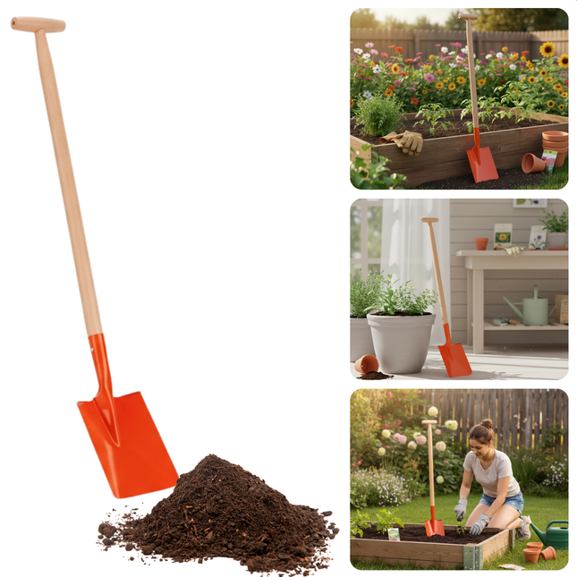 Cheqo® Metalen Schep - Houten Steel - 65 cm - Tuinschep - Willekeurige Uitvoering - Metaal En Hout - Schop - Schep - Sneeuwschep