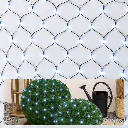 Cheqo® Netverlichting Buiten - Kerstverlichting Buiten - Kerstlampjes 160 LED Lampjes - IP44 Adapter - Koelwit Licht - Groen Snoer - 200x100 CM - Lichtnet Kerstverlichting - Tuinverlichting - Struikverlichting - Sterrenhemel Effect - Lichttapijt