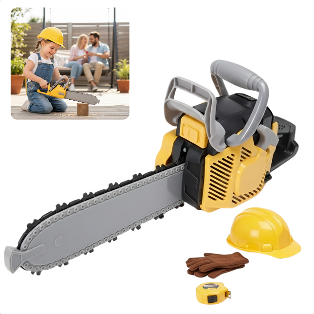 Cheqo® Speelgoed Kettingzaag - Met Licht En Geluid - Werkt Op Batterijen - ABS Materiaal - Speelgoed Gereedschap - Rollenspel Accessoires - Cadeau Voor Kinderen - Speelgoed Zaag - Kettingzaag Speelgoed