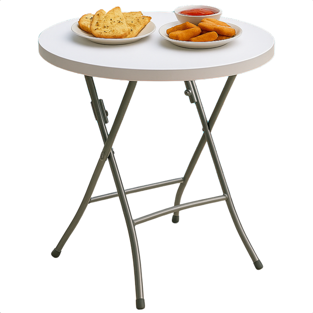 Cheqo® Opvouwbare Bartafel Ø80x110 cm – Ronde Statafel Wit – Inklapbare Partytafel – Kunststof Tafelblad – Stalen Frame – Anti-Slip Poten – Weerbestendig – Klaptafel voor Binnen & Buiten – Draagvermogen 50 kg – Tuinfeest & Evenement