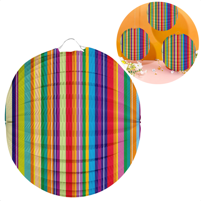 Cheqo® Papieren Lampion - 11 November - Sint Maarten Lampion - Strepen Design - Decoratieve Lampion 22 cm - Kleurrijk Papier