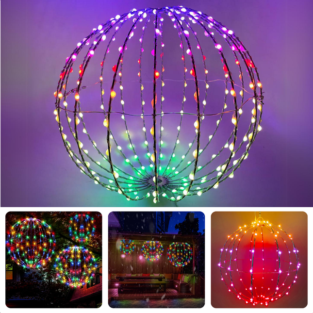 Cheqo® RGB Lichtbol - 40 cm Kerstverlichting Bal - 168 LED's - Metalen Frame - Kerstlampjes voor Buiten - Buitenverlichting